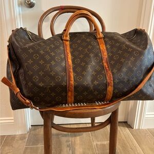 Louis Vuitton Classic Monogram Keepall Bandoulier 60 Travel Bag Duffel TH0926